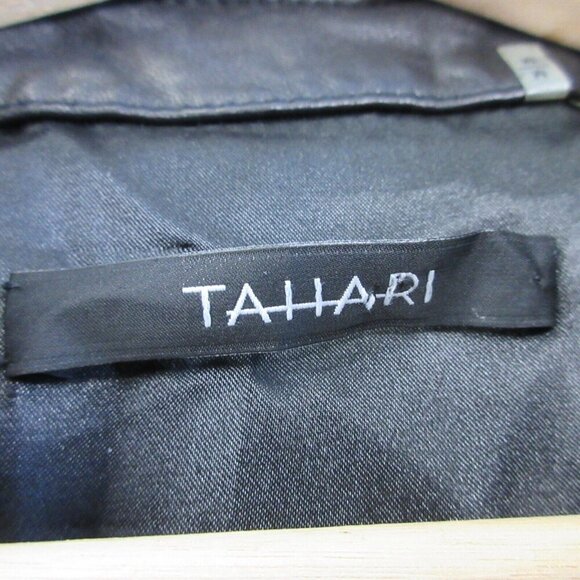 Tahari Leather Wrap Jacket Women M Black Moto Asymmetrical Biker Grunge 844 - Picture 3 of 16